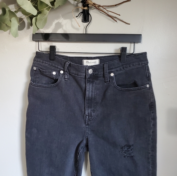 Madewell Black Distressed High-Rise Slim Crop Boyjean - Picture 2 of 11